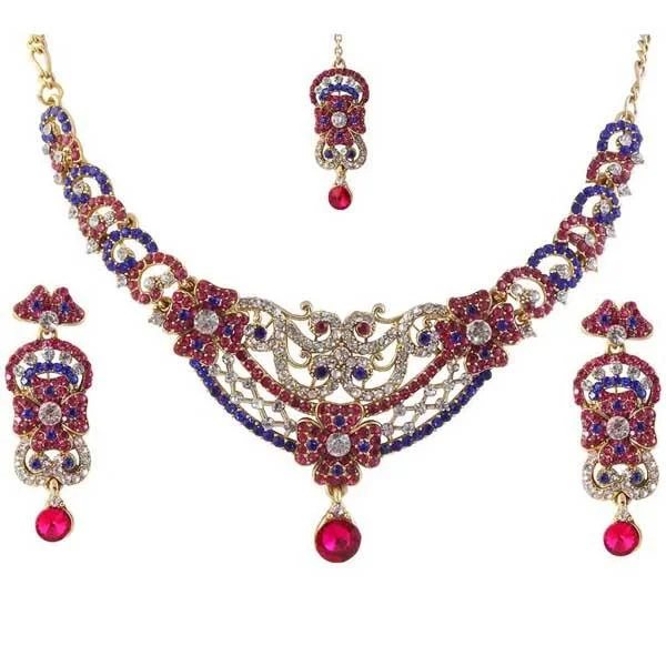 women’s round necklace-Kriaa Austrian Stone Necklace Set With Maang Tikka - 1105316