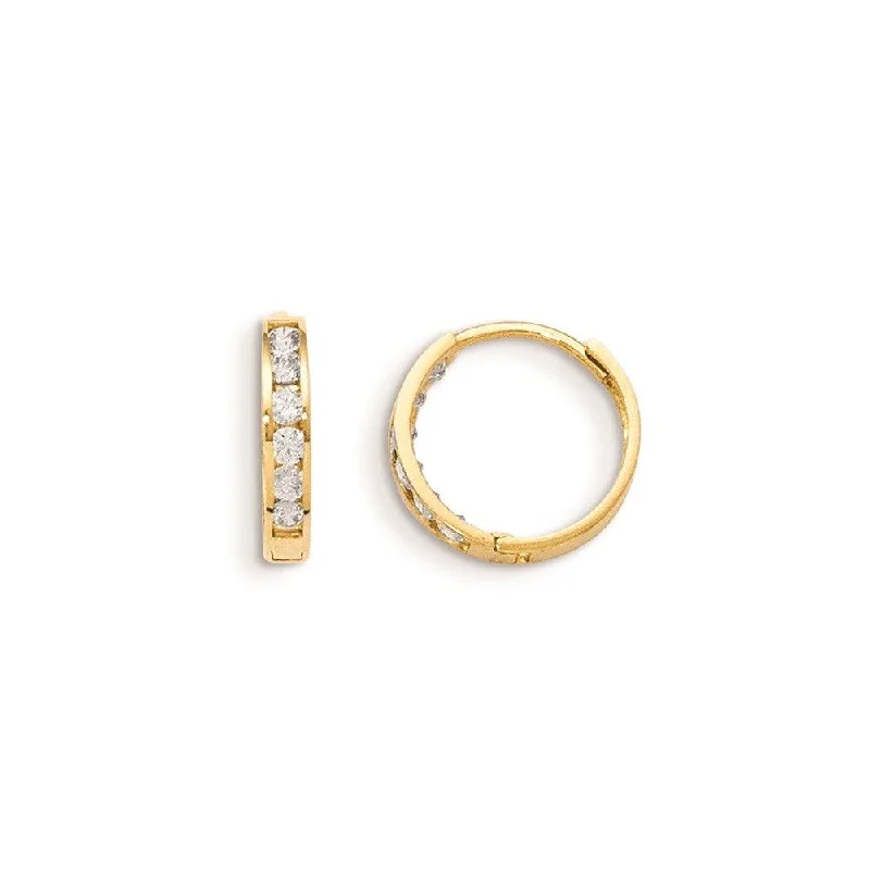 women’s vintage earrings-Madi K Kid's 14k  CZ Hinged Hoop Earrings