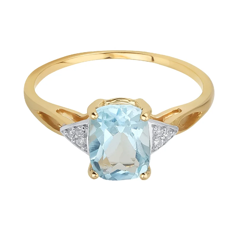 women’s adjustable band ring-Delicate Genuine 14K Gold Gemstone Side Stones & Sky Blue Topaz Teardrop Ring