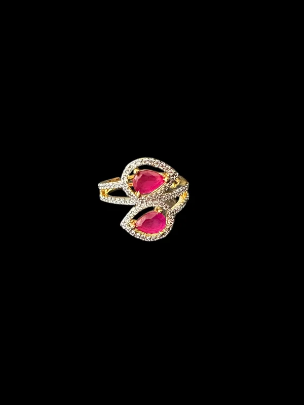 women’s gold plated ring-DJR134  Cz gold plated  ring - Ruby( READY TO SHIP)