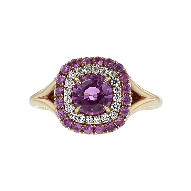 18K Rose Gold Pink Sapphire and Diamond Ring