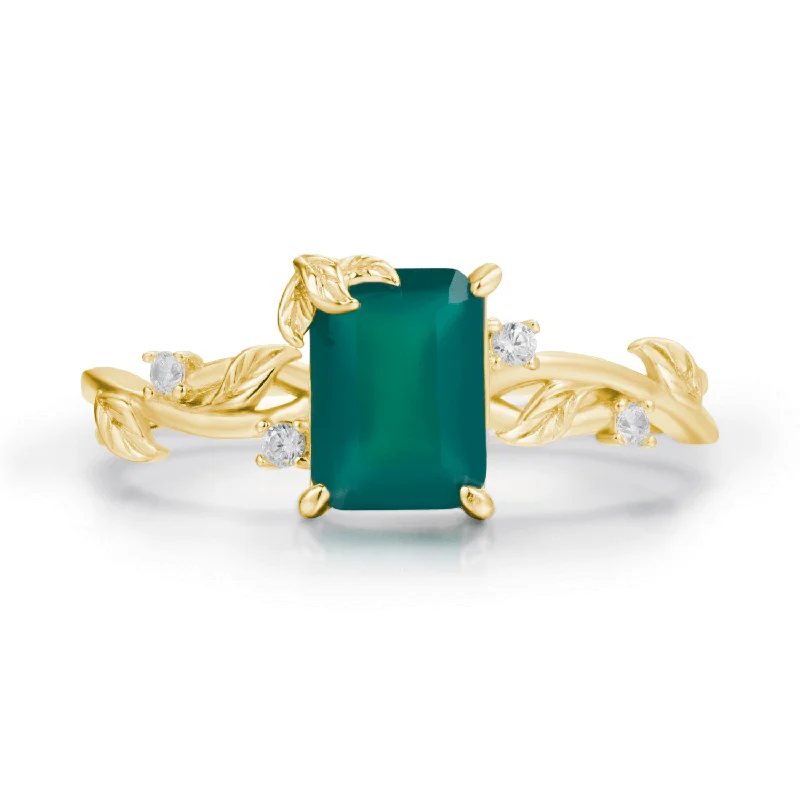 women’s geometric ring-10K Yellow Gold - Earth Green Onyx Ring - Size 6