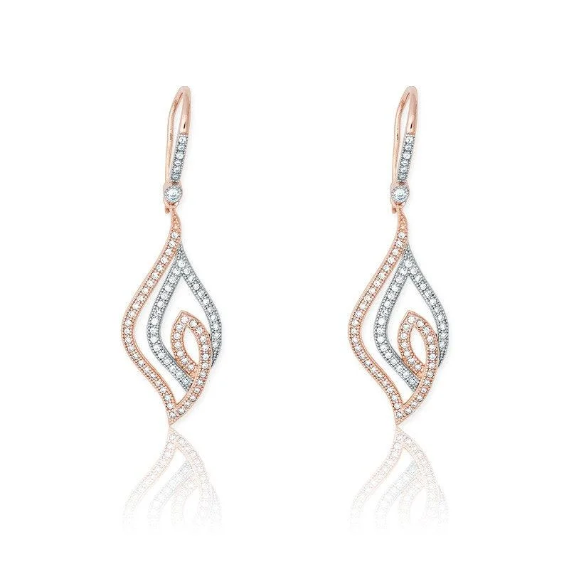 women’s art deco earrings-Sterling Silver Open Marquise Shaped Pave Earrings