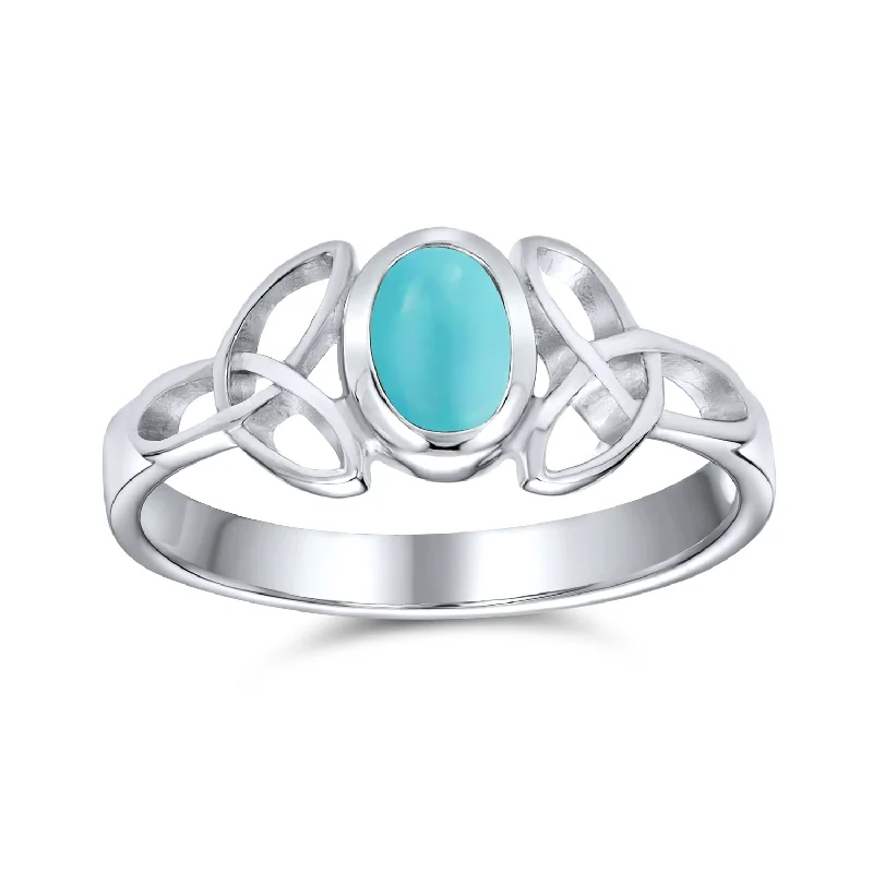 women’s turquoise ring-Delicate Oval Gemstone Silver Ring for BFF Sorority Sister with Celtic Knot Design