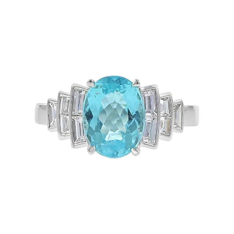 Blue Paraiba Tourmaline and Baguette Diamond Ring