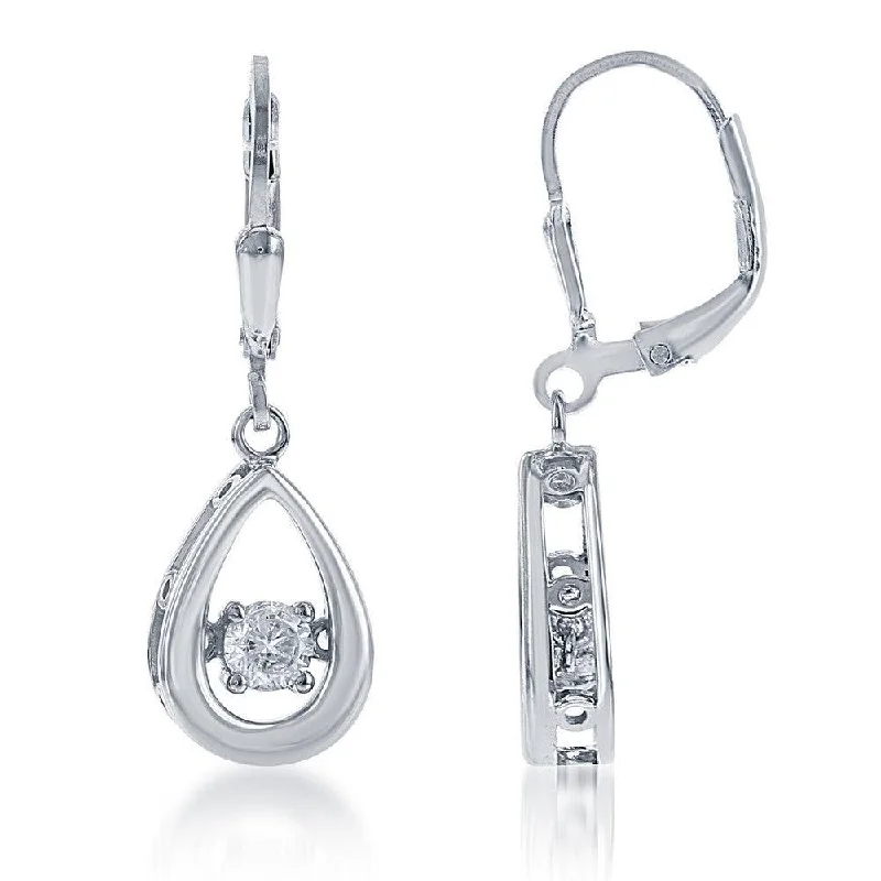 women’s long dangly earrings-Sterling Silver Open Teardrop Dancing CZ Earrings