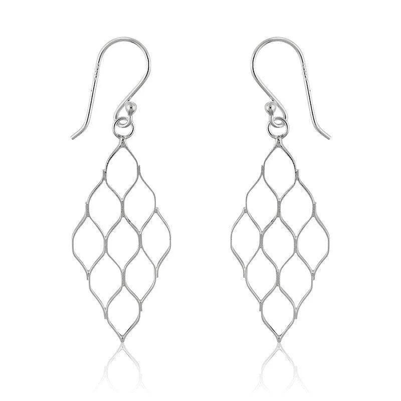 women’s sterling silver hoop earrings-Sterling Silver Diamond Shaped Open Earrings