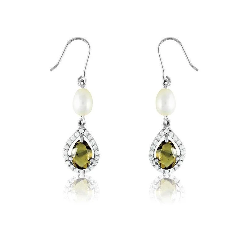 women’s gold dangly earrings-Sterling Silver Smokey Green Teardrop Earrings