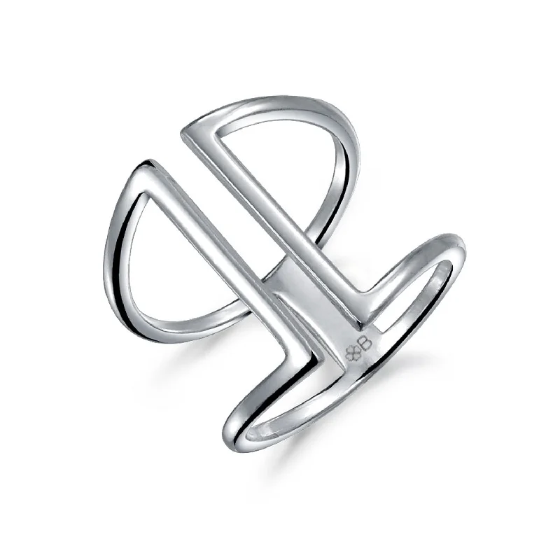 women’s boho ring-Modern Geometric Double Bar Sterling Silver Ring Adjustable Fashion Trend