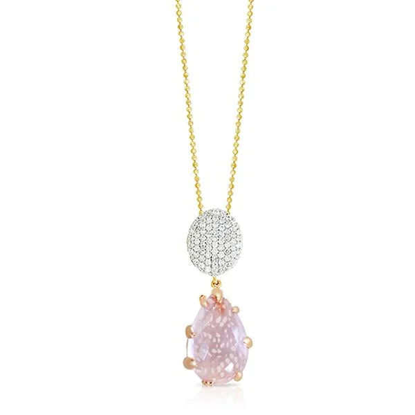 women’s initial necklace-Rose Quartz and Diamond Pendant Necklace