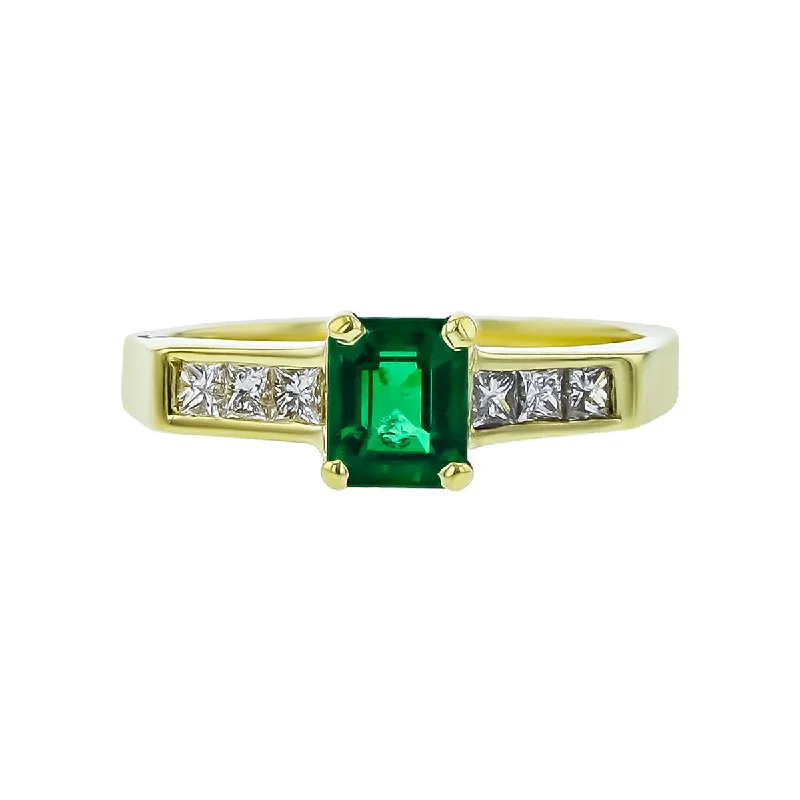 c. 1970s Emerald-cut Emerald and Diamond Ring