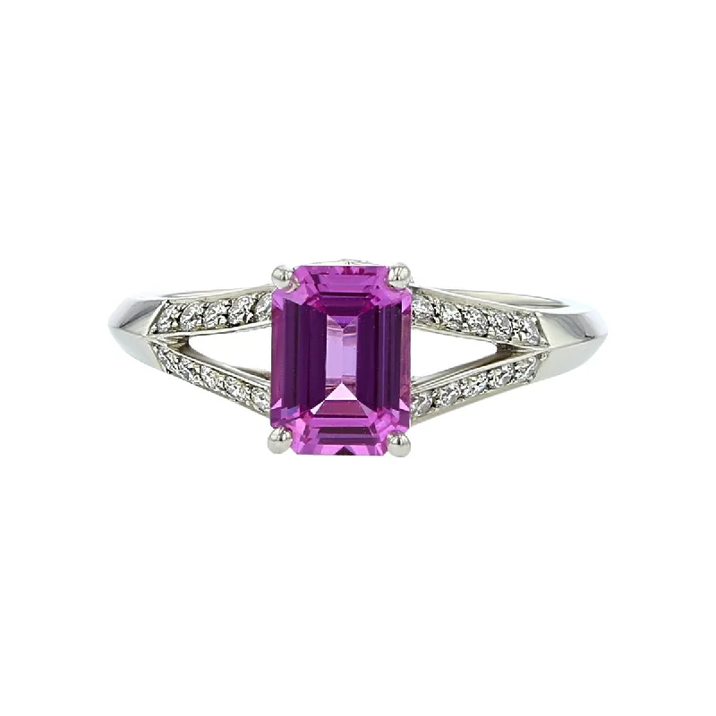 Emerald-Cut Pink Sapphire and Diamond Ring