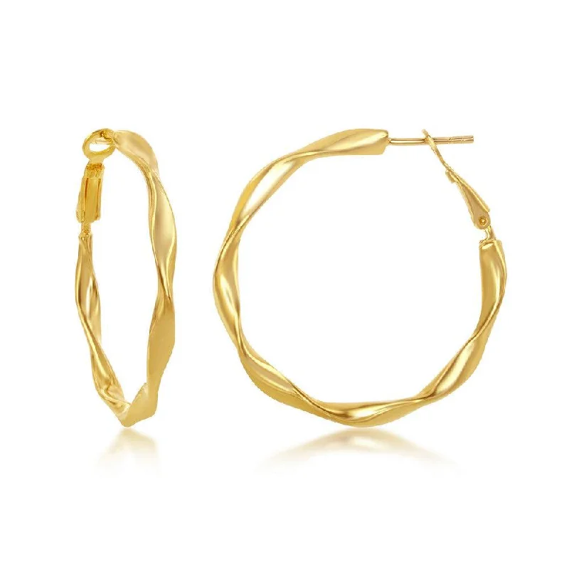 women’s birthstone earrings-Sterling Silver Gold Plated Twisted Hoop Earrings