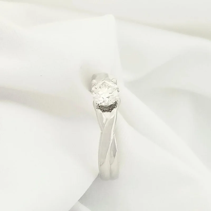 White Gold Solitaire Cross Over Diamond Ring