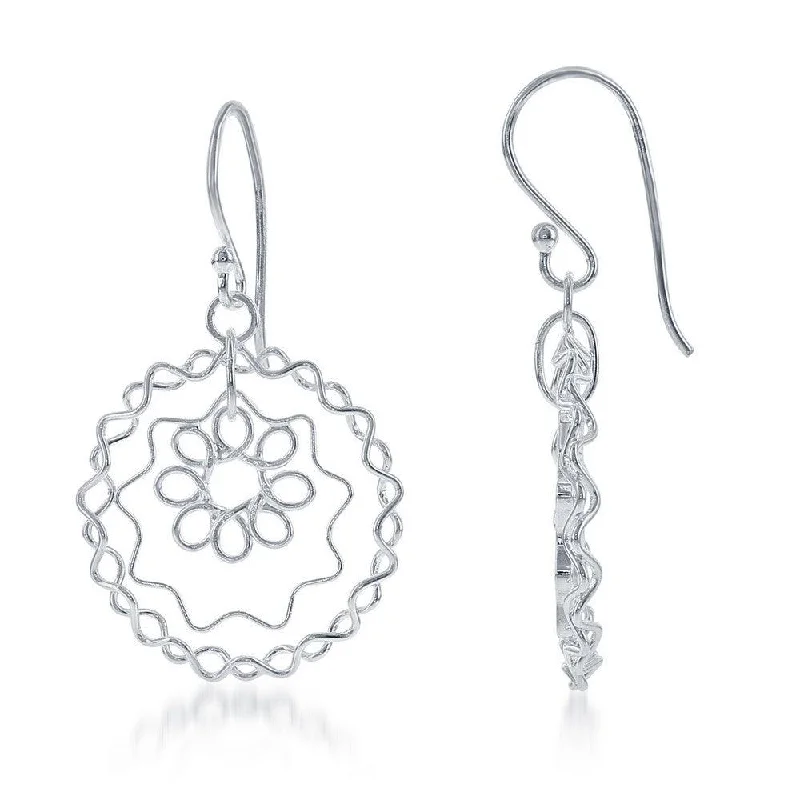 women’s gold hoop earrings-Sterling Silver Wire Flower and Star Earrings