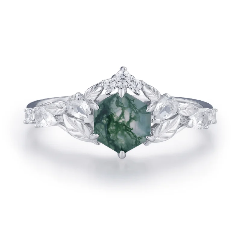 women’s promise ring-Fae Meadow Moss Agate Ring