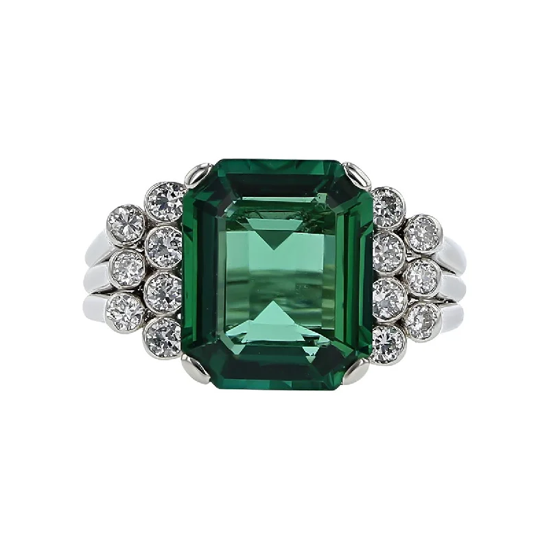 Platinum Emerald-cut Tourmaline and Diamond Ring