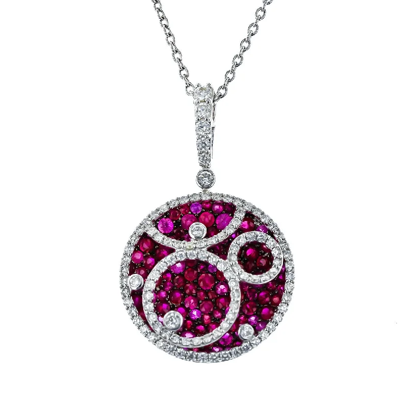 women’s pearl drop necklace-Salavetti Ruby and Diamond Medallion Pendant Necklace