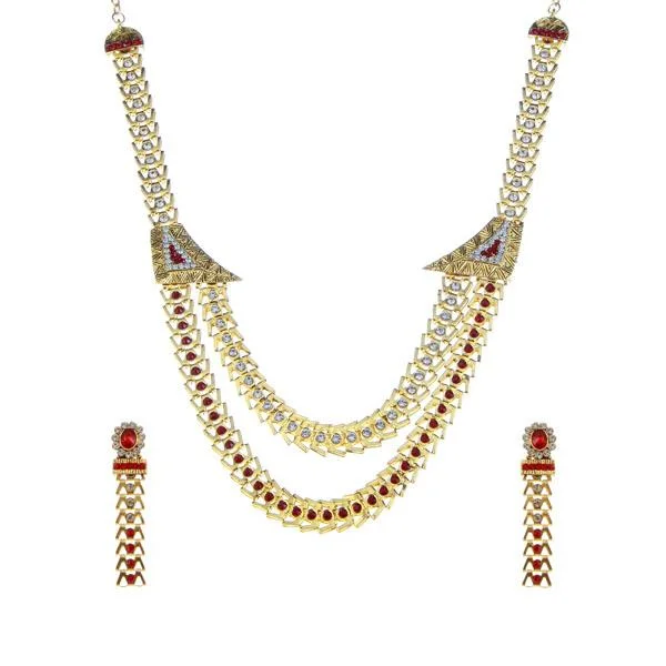 women’s crystal necklace-Tip Top Fashions Stone Gold Plated Traditional Necklace Set - 1106302D