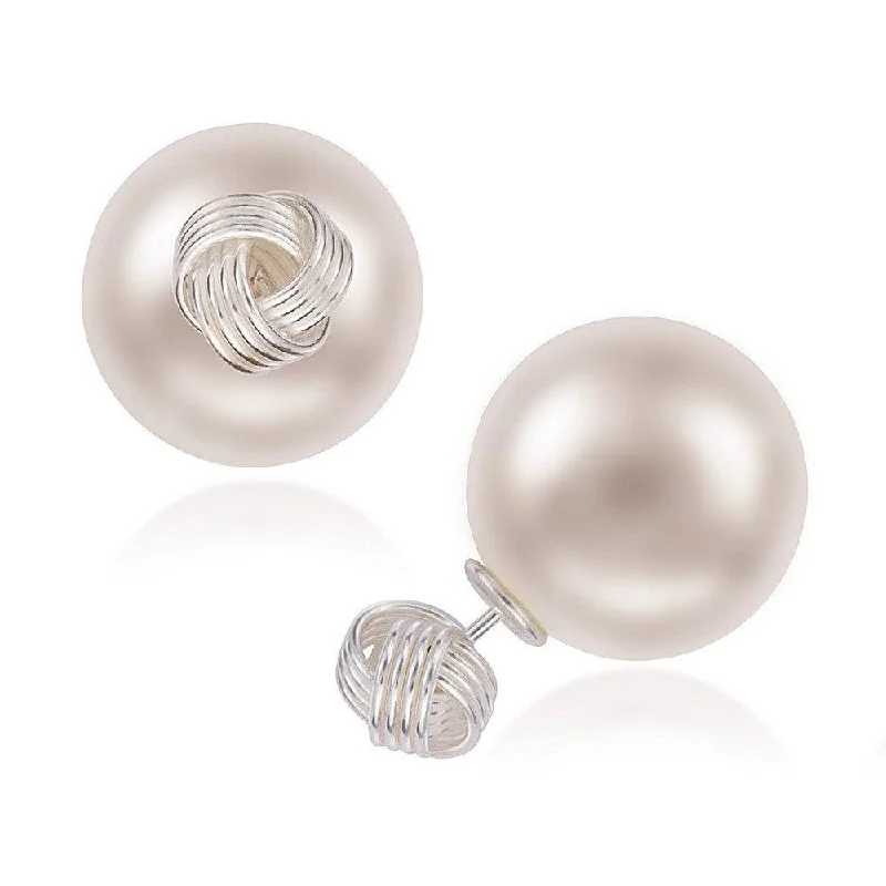 women’s crystal stud earrings-Sterling Silver Small Knot White Pearl Earrings