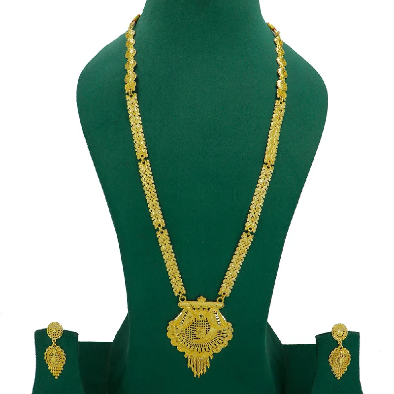 women’s rose gold necklace-Mahavir Gold Plated Long Necklace Set