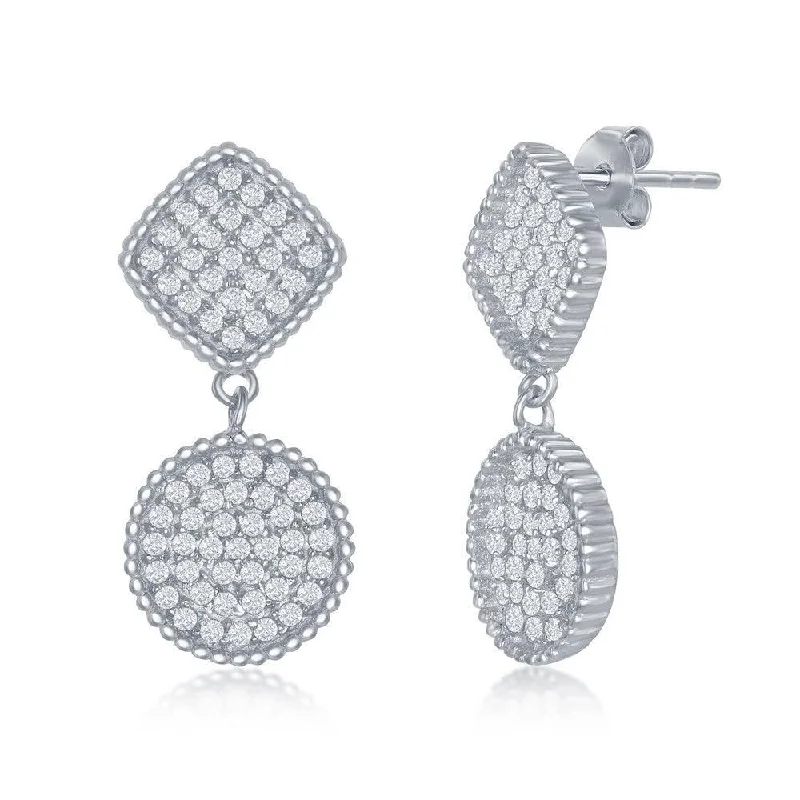 women’s fancy earrings-Sterling Silver Square and Circle CZ Earrings