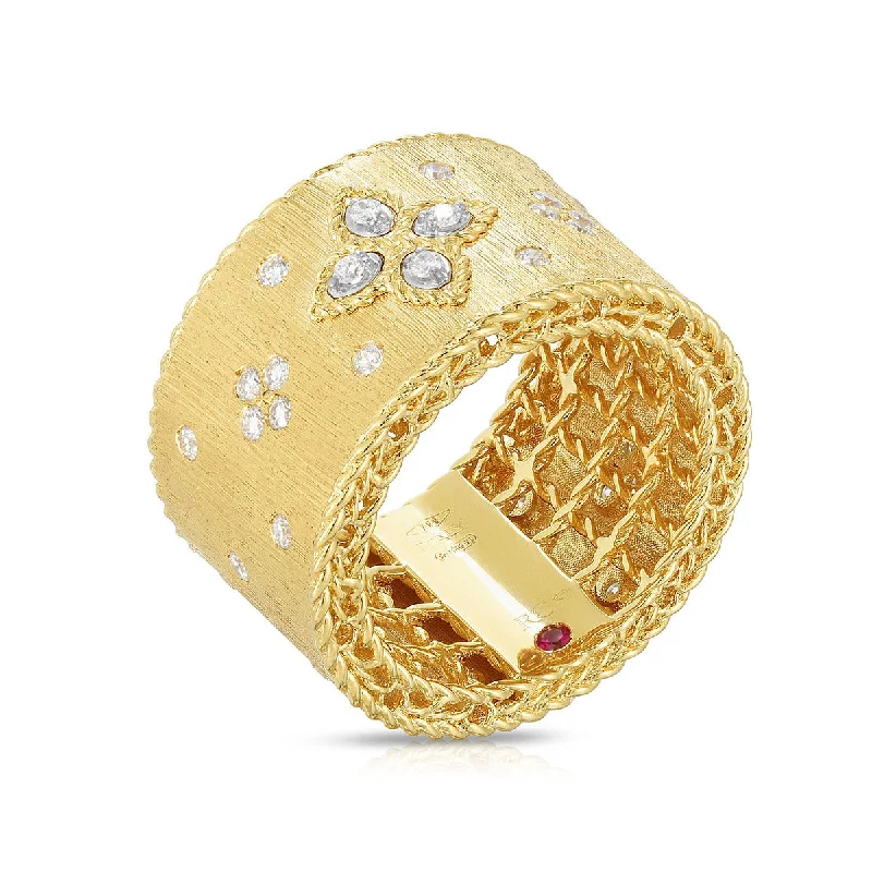 18K Venetian Princess Wide Satin Diamond Ring