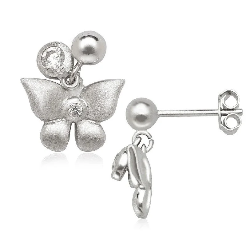 women’s platinum earrings-Sterling Silver Small CZ with Butterfly Earrings