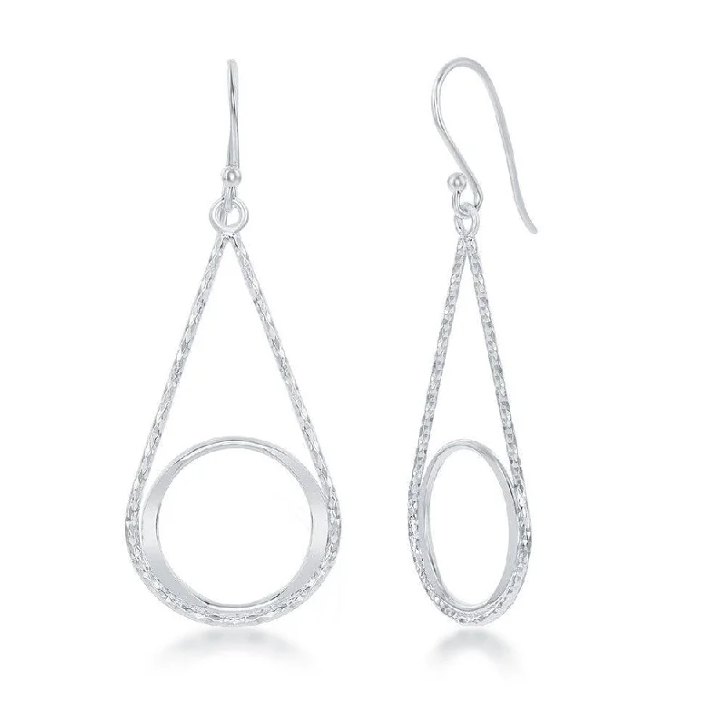 women’s platinum earrings-Sterling Silver Diamond Cut Pear Shaped Earrings