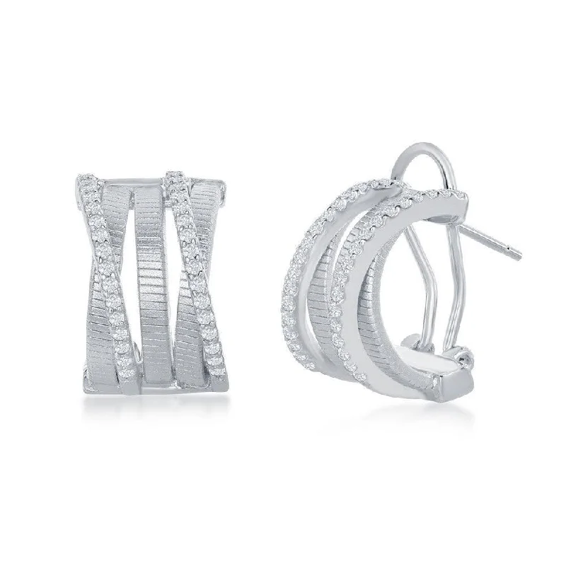 women’s rhinestone hoop earrings-Sterling Silver Bonded with Platinum CZ Earrings