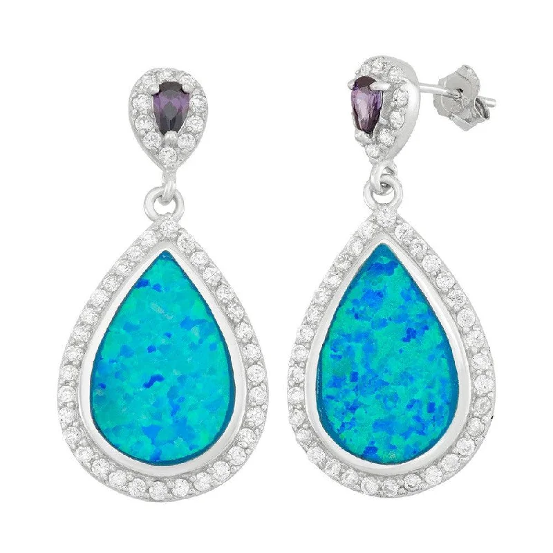 women’s statement drop earrings-Sterling Silver Tear Shaped Opal with CZs Earrings