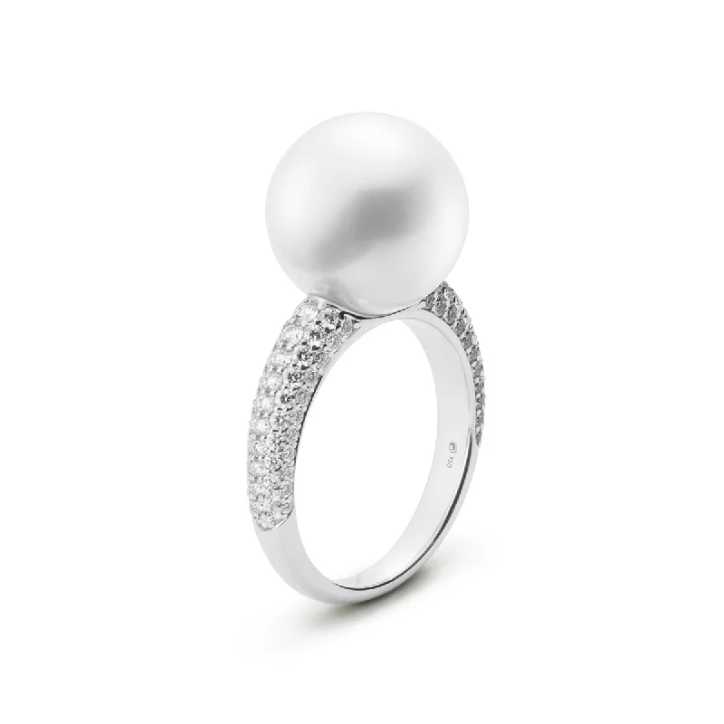 South Sea Pearl and Pave Diamond Ring