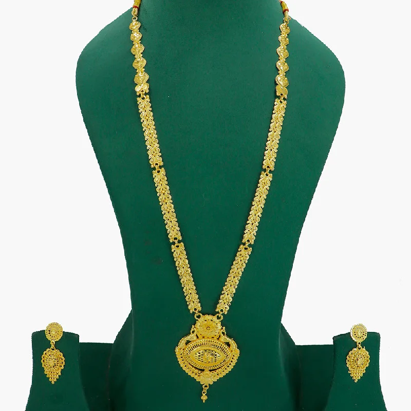 women’s layered necklace-Mahavir Gold Plated Long Necklace Set