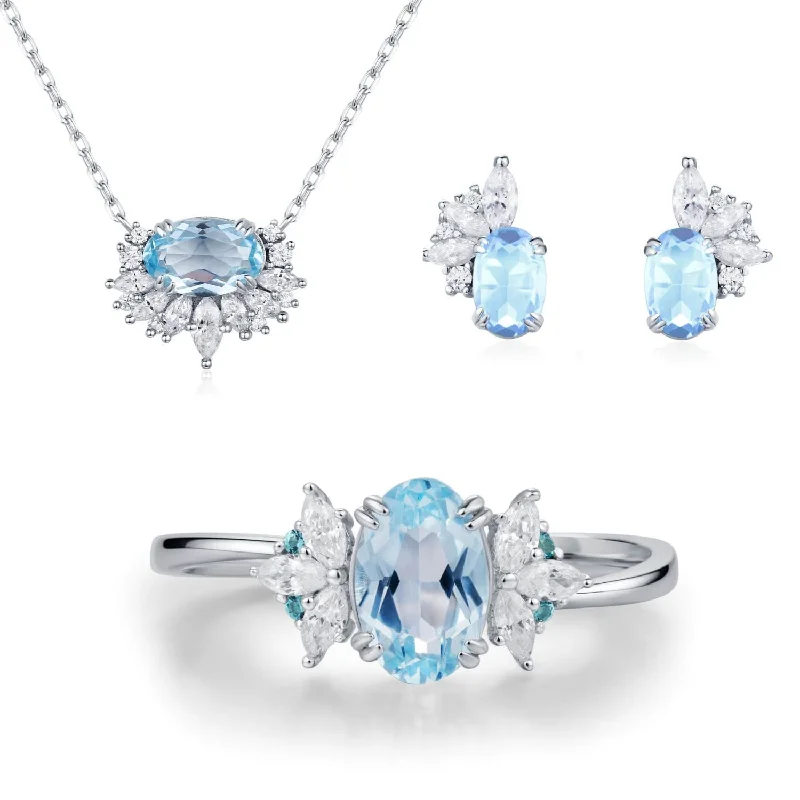 women’s platinum ring-Twilight Star Sky Blue Topaz Set