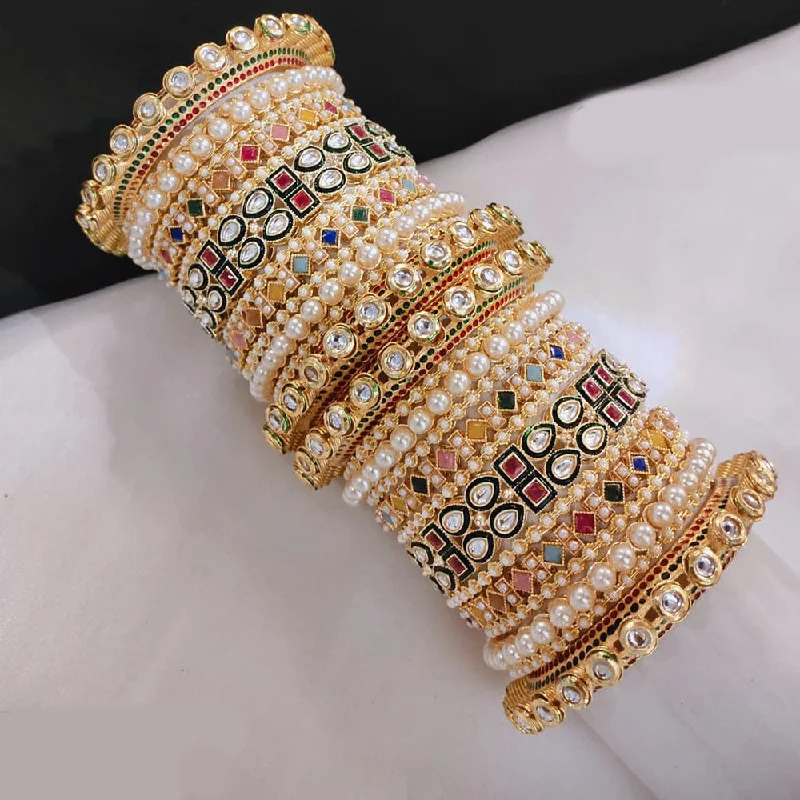 women’s luxury engagement rings-women’s simple bracelet-Lucentarts Jewellery Gold Plated Crystal Stone And Pearls Bangles Set