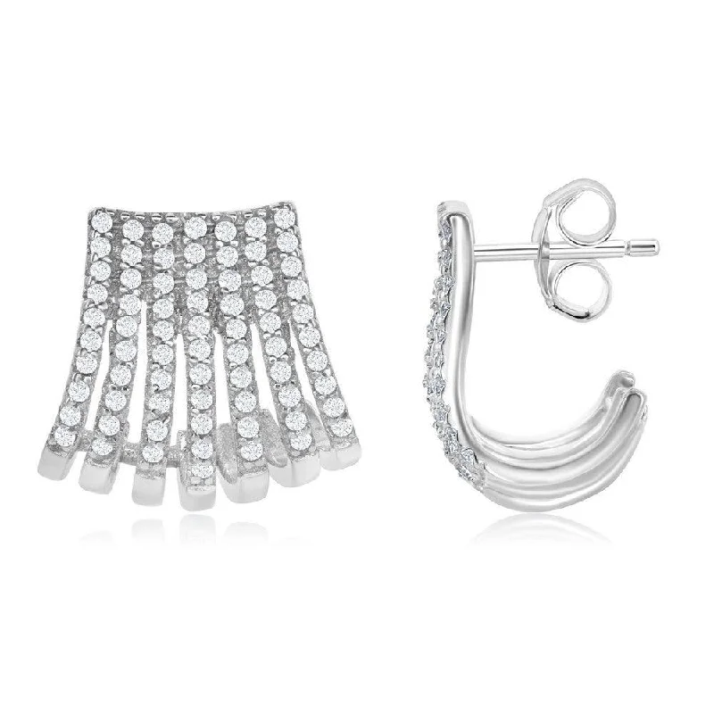 women’s huggie earrings-Sterling Silver Grey CZ Cuff with Post Earrings