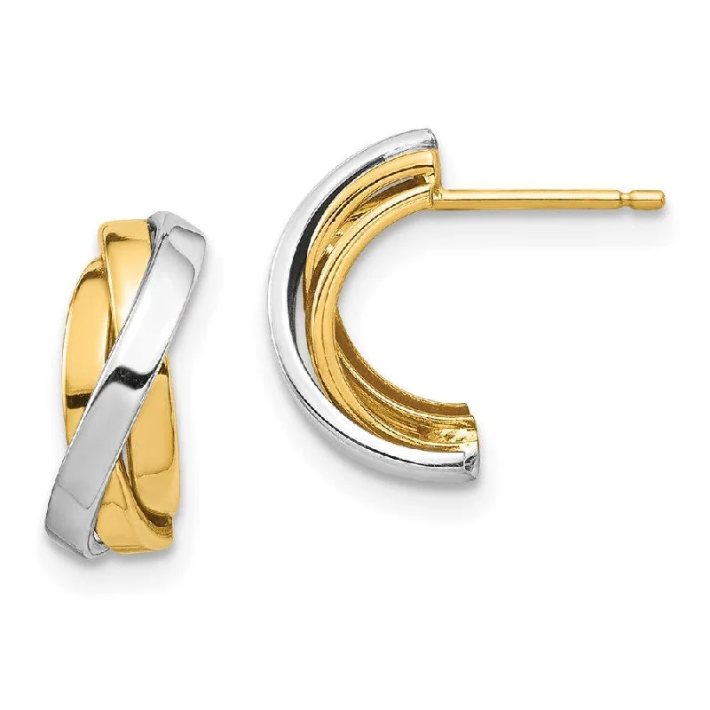 women’s gold earrings-14k & White Rhodium Triple C-Hoop Post Earrings