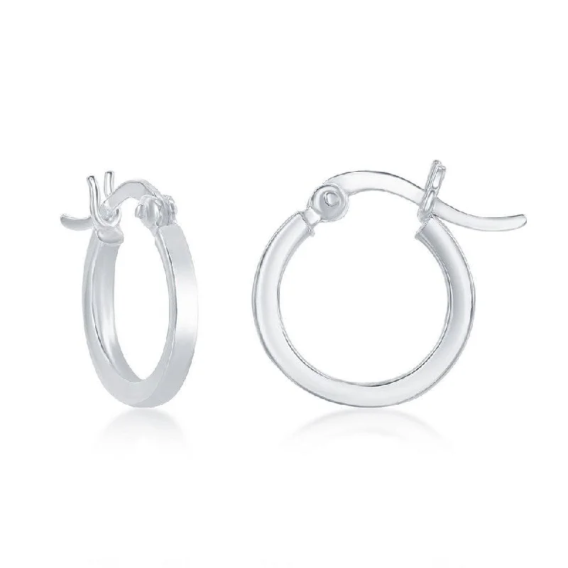 women’s rhinestone hoop earrings-Sterling Silver Small Square Hoop Earrings, 2 x 20 mm