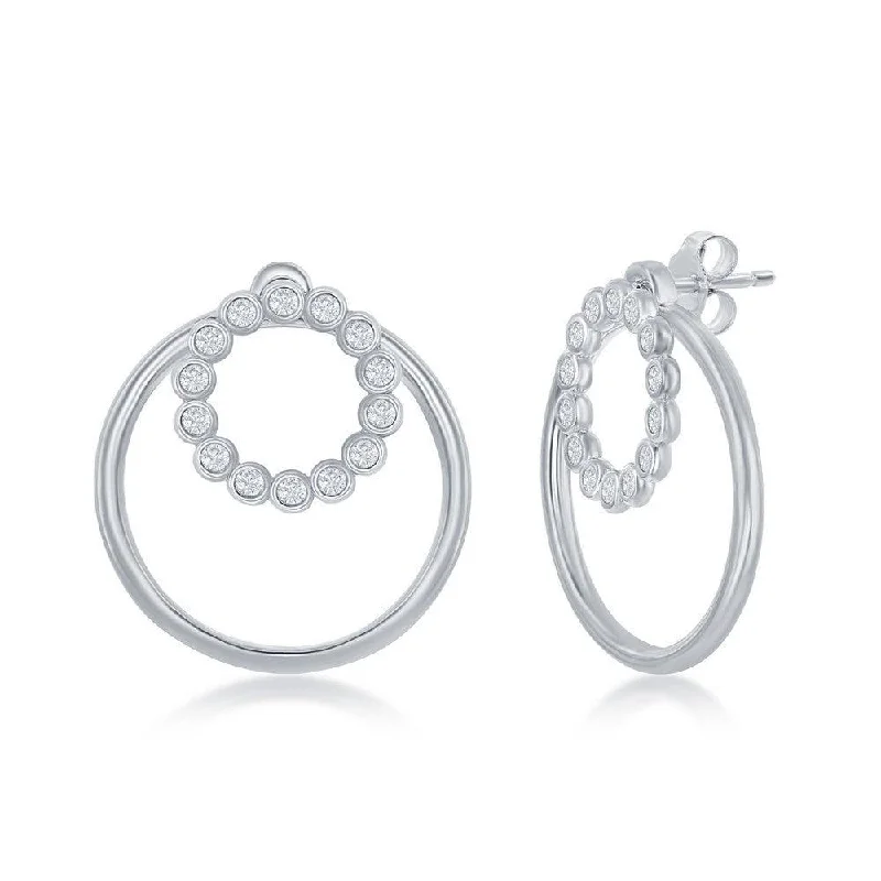 women’s luxury hoop earrings-Sterling Silver Plain Open Circle CZ Earrings