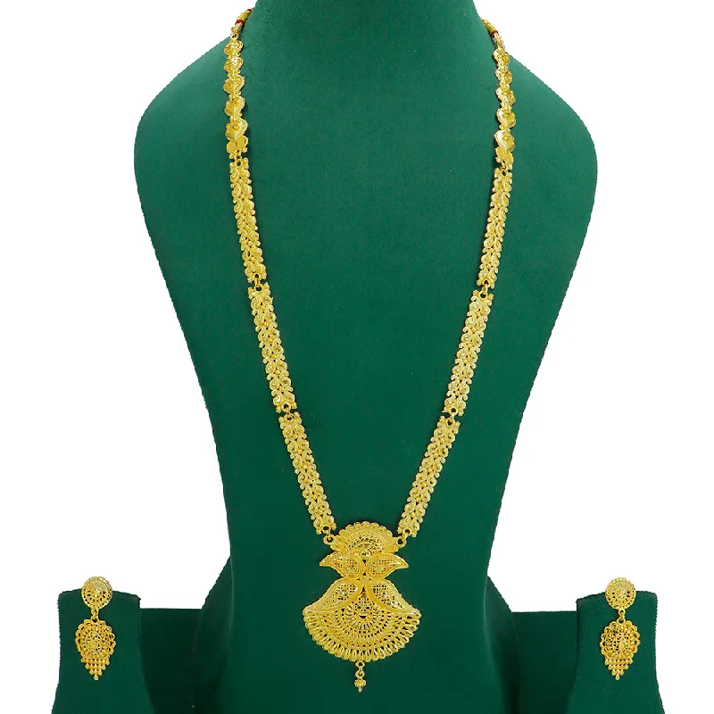 women’s initial necklace-Mahavir Gold Plated Long Necklace Set