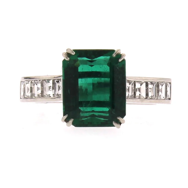 Emerald Cut Emerald and Diamond Ring