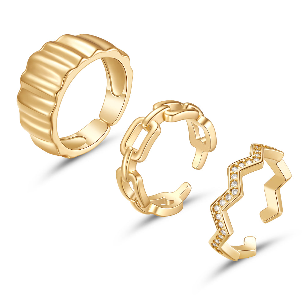 women’s gold ring-14K Gold Plated Stackable Chunky Gold Ring Set for Women-3Pcs