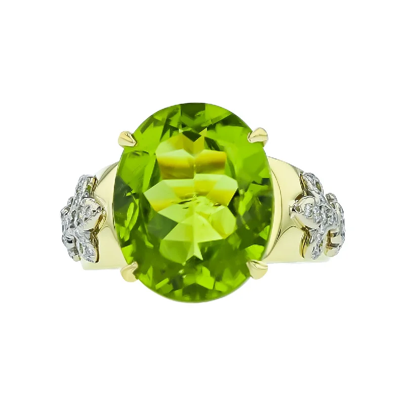 c. 1970s Peridot and Diamond Ring in 18K Gold