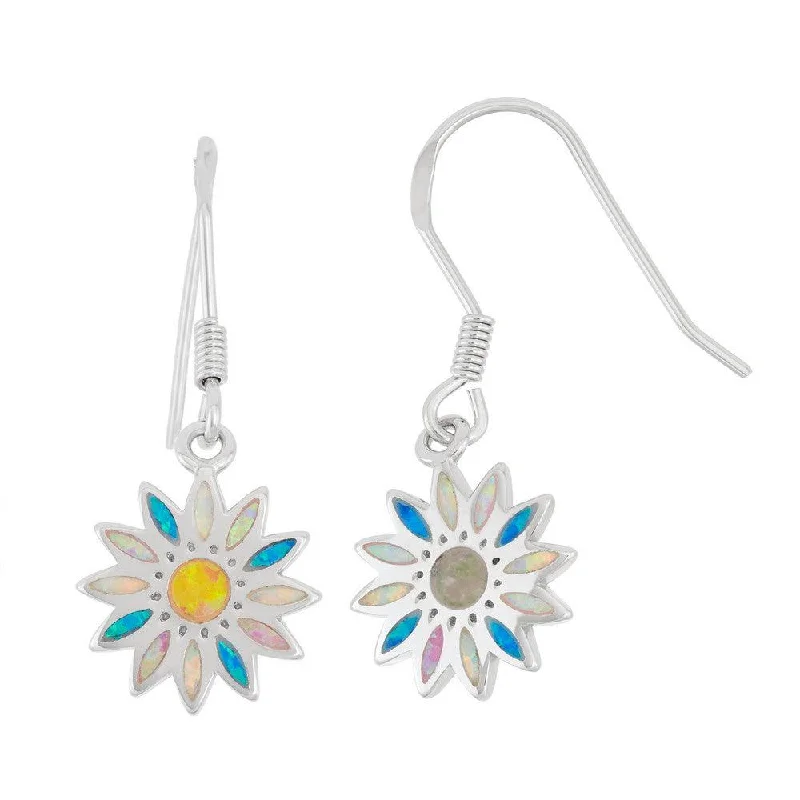 women’s sterling silver earrings-Sterling Silver Multicolor Inlay Opal Sun Earrings