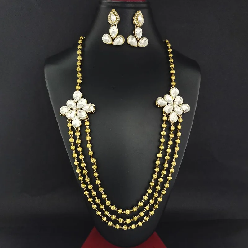 women’s vintage gold necklace-Kriaa Gold Plated Glass Stone Necklace  Set  - 1106414A