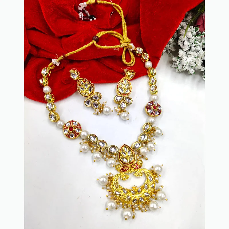 women’s simple necklace-Manisha Jewellery Kundan Stone And Beads Gold Plated Choker Necklace Set