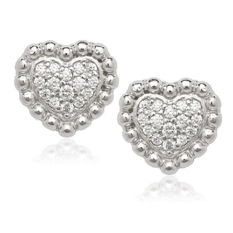 women’s diamond drop earrings-Sterling Silver Small Heart Beaded Stud Earrings