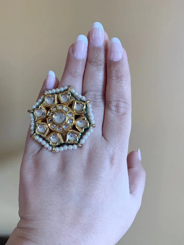 women’s engraved ring-DJR11 Kundan statement ring ( SHIPS IN 3 WEEKS )