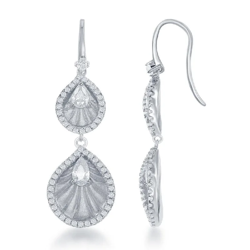 women’s designer earrings-Sterling Silver Double CZ Teardrop Earrings