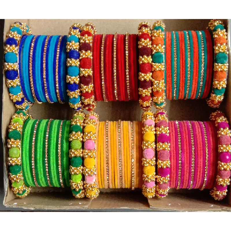 women’s emerald diamond engagement rings-women’s luxury gold bracelet-Shree Asha Bangles Pack Of 6 Multi Color Velvet Bangles Set